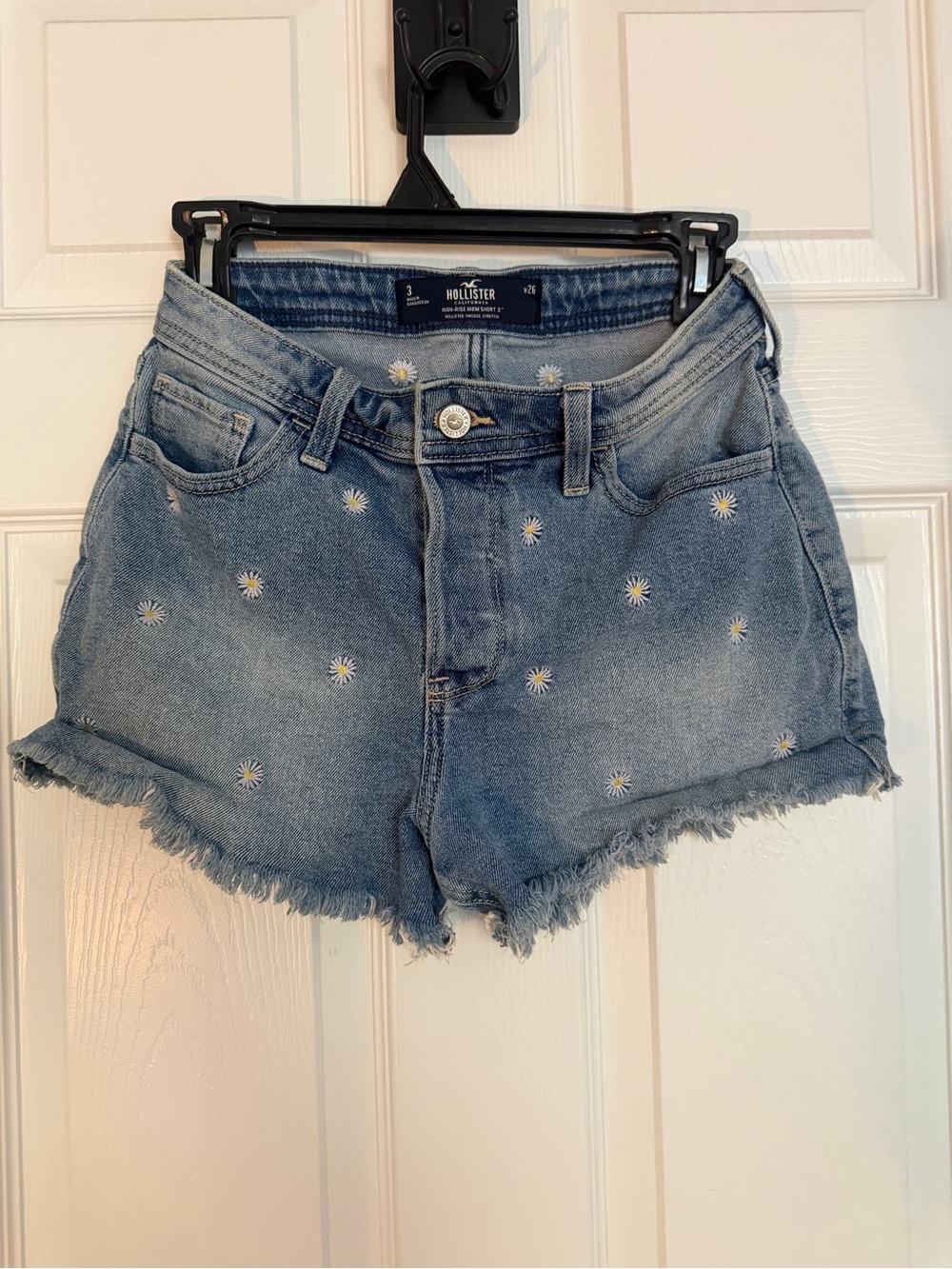 Hollister Light Blue Daisy Embroidered Denim Shorts